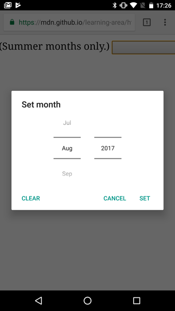 Sélecteur de mois sur Chrome pour Android