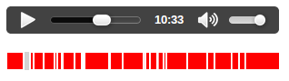 A simple audio player with play button, seek bar and volume control, with a series of red rectangles beneath it representing time ranges.