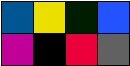 A 4:2 block of decoded pixels after a 4:4:4 decoding operation that applies the 4 samples contained in each row of the chroma matrix to the corresponding rows in the block of luminance data. The colors of the samples become darker when applied to gray shades, black when applied to solid black and remain unchanged when applied to white.