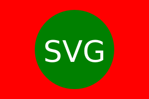 Red background composed of a centered green circle. White text centered inside the circle is SVG.