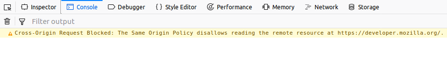 Consola de Firefox que muestra un error CORS