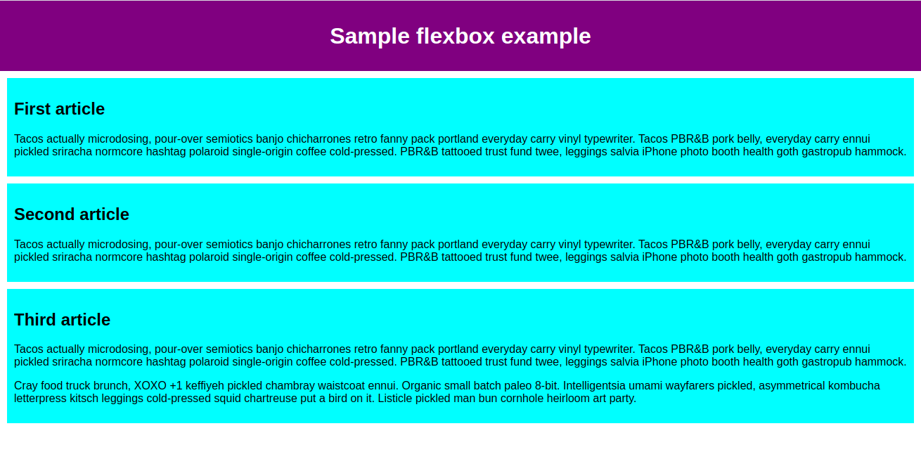Une image montrant le point de départ de ce didacticiel sur Flexbox