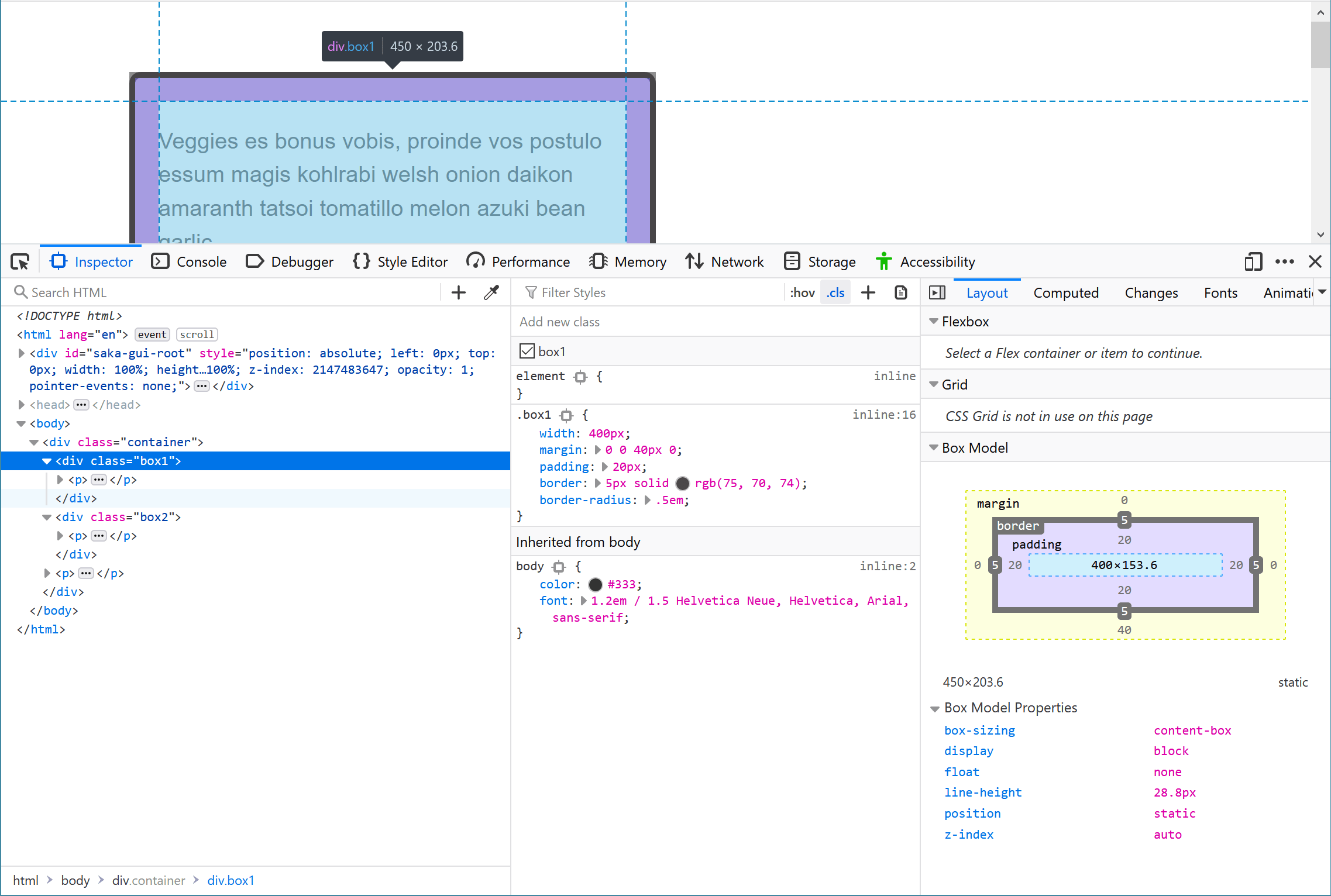 La section Disposition des outils de développement.