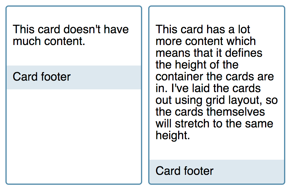 Deux composants "carte" montrant que l'élément contenant le texte ne s'étire pas.