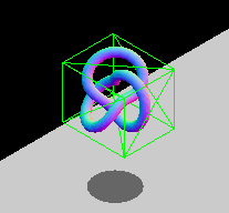 Animated rotating knot showing the virtual rectangular box shrink and grow as the knots rotates within it. The box does not rotate.