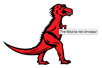 赤いティラノサウルス・レックスのスクリーンショット。マウスオーバー時にツールチップとして「The mozilla red dinosaur」のテキストが表示されます。