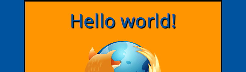 "hello world" の見出しが firefox のロゴの上にある