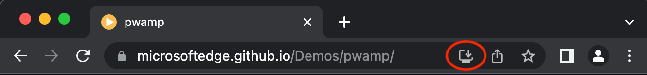 ChromeのURLバーにPWAインストールアイコンを表示しているところ
