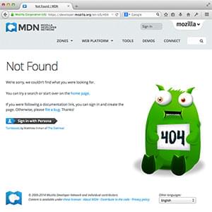 The MDN 404 page as an example of such error page