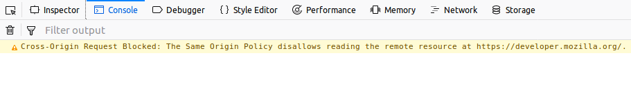 Firefox console showing CORS error