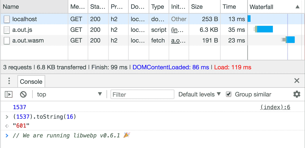 Screenshot of the DevTools console showing the correct versionnumber.