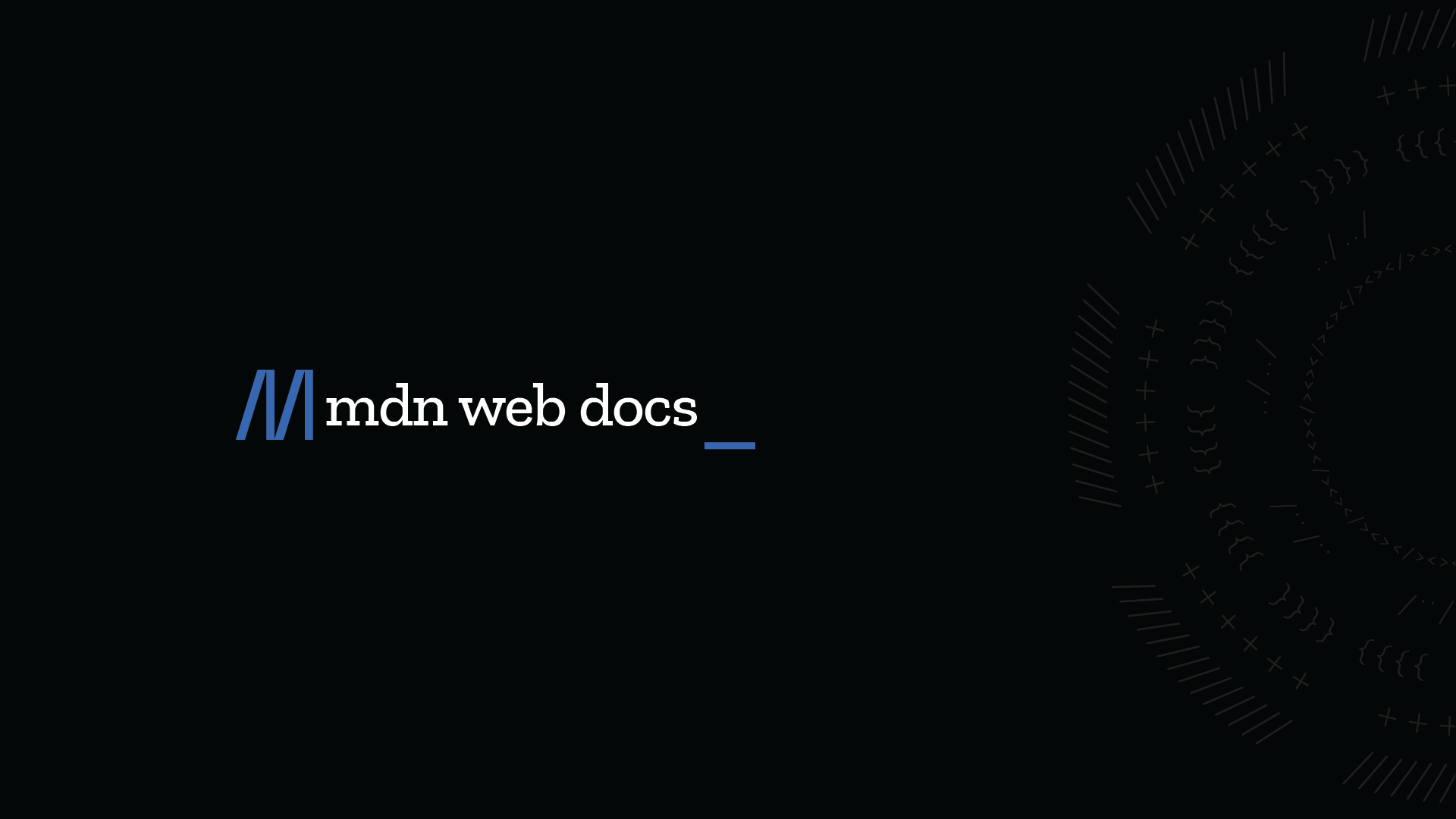 The MDN Web Docs logo, featuring a blue accent color, displayed on a solid black background.