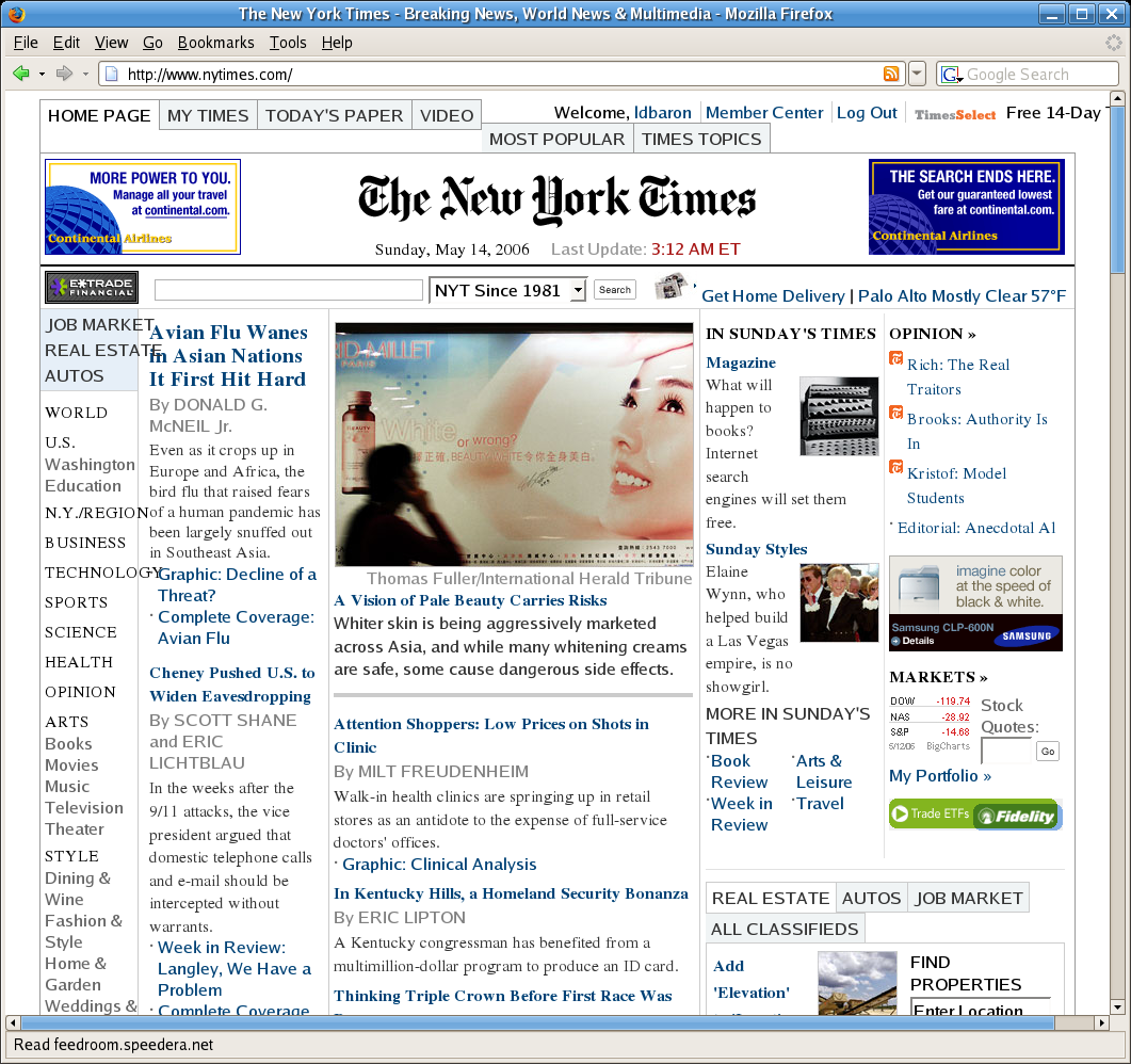 nytimes.com, showing problems with 16px minimum  font size