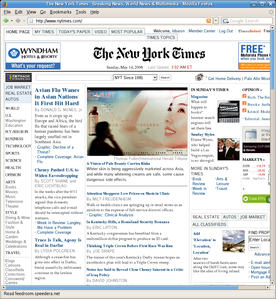 nytimes.com, showing problems with narrow window