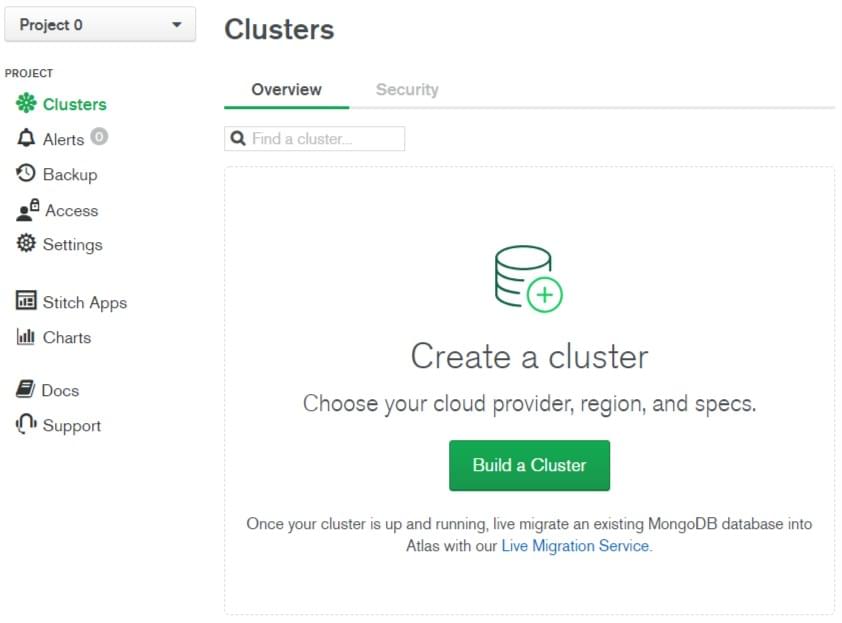 Create a cluster on MongoDB Atlas.