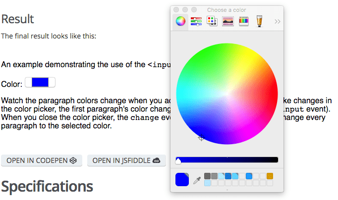 Screenshot of the element with the color picker open in Firefox Mac.