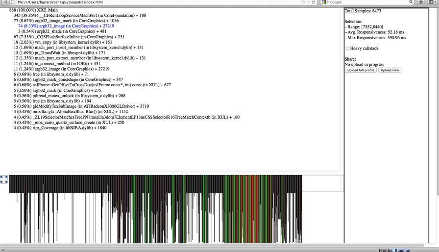 A built-in Gecko profiler windows showing a lot of network information.