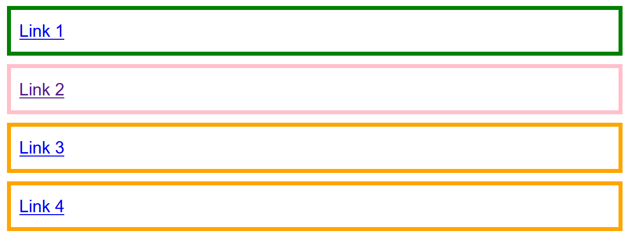 Four links with different color borders.