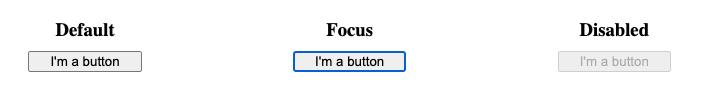 Default, focused and disabled button input types in Firefox 71 and Safari 13 on Mac and Chrome 79 and Edge 18 on Windows 10