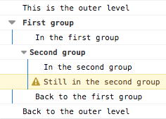 Demo of nested groups in Firefox console