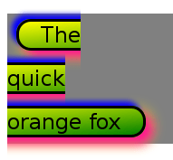 A screenshot of the rendering of an inline element styled with box-decoration-break:slice and styles given in the example.
