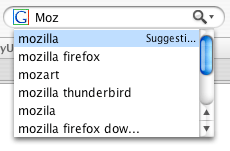 Search suggestions from Google displayed in Firefox's search box